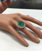 Load image into Gallery viewer, 11.80 Carats Natural Emerald and Diamond 18K Solid White Gold Ring