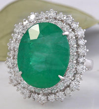 Load image into Gallery viewer, 11.80 Carats Natural Emerald and Diamond 18K Solid White Gold Ring