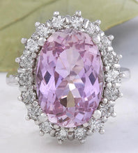 Load image into Gallery viewer, 12.02 Carats Exquisite Natural Pink Kunzite and Diamond 14K Solid White Gold Ring