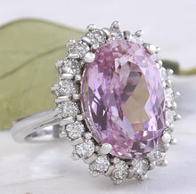 Load image into Gallery viewer, 12.02 Carats Exquisite Natural Pink Kunzite and Diamond 14K Solid White Gold Ring
