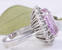 Load image into Gallery viewer, 12.02 Carats Exquisite Natural Pink Kunzite and Diamond 14K Solid White Gold Ring