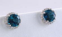 Load image into Gallery viewer, Exquisite 4.95 Carats Natural London Blue Topaz and Diamond 14K Solid White Gold Stud Earrings