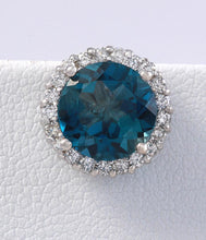 Load image into Gallery viewer, Exquisite 4.95 Carats Natural London Blue Topaz and Diamond 14K Solid White Gold Stud Earrings