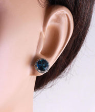 Load image into Gallery viewer, Exquisite 4.95 Carats Natural London Blue Topaz and Diamond 14K Solid White Gold Stud Earrings