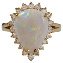 Load image into Gallery viewer, 2.75 Carats Natural Impressive Ethiopian Opal and Diamond 14K Solid Yellow Gold Ring