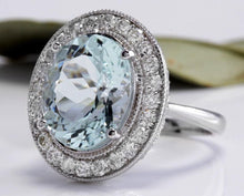 Load image into Gallery viewer, 7.26 Carats Natural Aquamarine and Diamond 14K Solid White Gold Ring