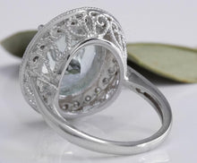 Load image into Gallery viewer, 7.26 Carats Natural Aquamarine and Diamond 14K Solid White Gold Ring