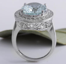 Load image into Gallery viewer, 7.26 Carats Natural Aquamarine and Diamond 14K Solid White Gold Ring