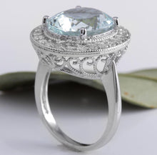 Load image into Gallery viewer, 7.26 Carats Natural Aquamarine and Diamond 14K Solid White Gold Ring