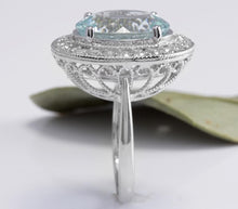 Load image into Gallery viewer, 7.26 Carats Natural Aquamarine and Diamond 14K Solid White Gold Ring