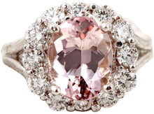 Load image into Gallery viewer, 3.70 Carats Exquisite Natural Morganite and Diamond 14K Solid White Gold Ring