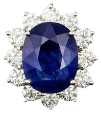 Load image into Gallery viewer, 11.90 Carats Exquisite Natural Blue Sapphire and Diamond 14K Solid White Gold Ring