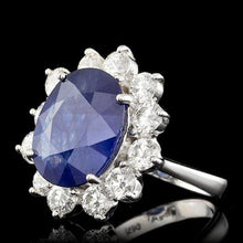 Load image into Gallery viewer, 11.90 Carats Exquisite Natural Blue Sapphire and Diamond 14K Solid White Gold Ring