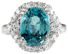 Load image into Gallery viewer, 6.00 Carats Natural Very Nice Looking Blue Zircon and Diamond 14K Solid White Gold Ring