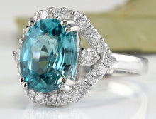 Load image into Gallery viewer, 6.00 Carats Natural Very Nice Looking Blue Zircon and Diamond 14K Solid White Gold Ring