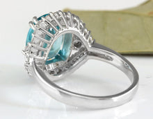 Load image into Gallery viewer, 6.00 Carats Natural Very Nice Looking Blue Zircon and Diamond 14K Solid White Gold Ring