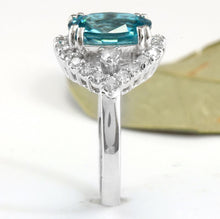 Load image into Gallery viewer, 6.00 Carats Natural Very Nice Looking Blue Zircon and Diamond 14K Solid White Gold Ring