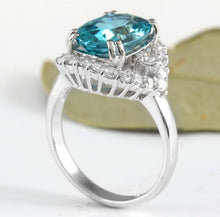 Load image into Gallery viewer, 6.00 Carats Natural Very Nice Looking Blue Zircon and Diamond 14K Solid White Gold Ring