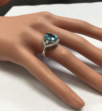 Load image into Gallery viewer, 6.00 Carats Natural Very Nice Looking Blue Zircon and Diamond 14K Solid White Gold Ring