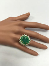 Load image into Gallery viewer, 9.64 Carats Natural Emerald and Diamond 14K Solid Yellow Gold Ring