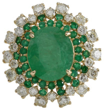 Load image into Gallery viewer, 9.64 Carats Natural Emerald and Diamond 14K Solid Yellow Gold Ring