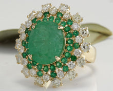 Load image into Gallery viewer, 9.64 Carats Natural Emerald and Diamond 14K Solid Yellow Gold Ring