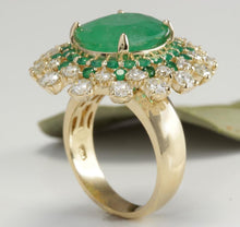 Load image into Gallery viewer, 9.64 Carats Natural Emerald and Diamond 14K Solid Yellow Gold Ring