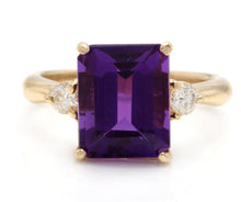 Load image into Gallery viewer, 3.48 Carats Impressive Natural Amethyst and Diamond 14K Yellow Gold Ring