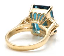 Load image into Gallery viewer, 9.85 Carats Natural Impressive London Blue Topaz and Diamond 14K Yellow Gold Ring