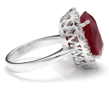 Load image into Gallery viewer, 13.30 Carats Impressive Natural Red Ruby and Diamond 14K White Gold Ring