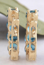 Load image into Gallery viewer, Exquisite Top Quality 2.60 Carats Natural London Blue Topaz 14K Solid Yellow Gold Huggie Earrings