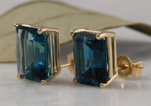 Load image into Gallery viewer, Exquisite Top Quality 7.45 Carats Natural London Blue Topaz 14K Solid Yellow Gold Stud Earrings