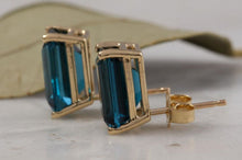 Load image into Gallery viewer, Exquisite Top Quality 7.45 Carats Natural London Blue Topaz 14K Solid Yellow Gold Stud Earrings