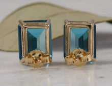 Load image into Gallery viewer, Exquisite Top Quality 7.45 Carats Natural London Blue Topaz 14K Solid Yellow Gold Stud Earrings