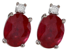 Load image into Gallery viewer, Exquisite 4.18 Carats Natural Red Ruby and Diamond 14K Solid White Gold Stud Earrings