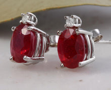 Load image into Gallery viewer, Exquisite 4.18 Carats Natural Red Ruby and Diamond 14K Solid White Gold Stud Earrings