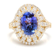 Load image into Gallery viewer, 5.50 Carats Natural Splendid Tanzanite and Diamond 14K Solid Yellow Gold Ring