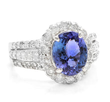 Load image into Gallery viewer, 4.50 Carats Natural Very Nice Looking Tanzanite and Diamond 18K Solid White Gold Ring