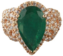 Load image into Gallery viewer, 7.00 Carats Natural Emerald and Diamond 14K Solid Rose Gold Ring