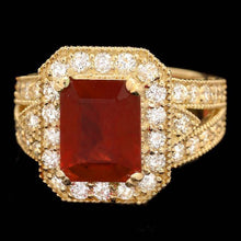 Load image into Gallery viewer, 7.25 Carats Impressive Natural Red Ruby and Diamond 14K Yellow Gold Ring