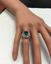Load image into Gallery viewer, 8.70 Carats Natural Very Nice Looking Blue Zircon and Diamond 14K Yellow Gold Ring