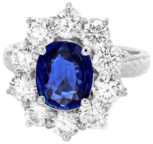 Load image into Gallery viewer, 3.60 Carats Exquisite Natural Blue Sapphire and Diamond 14K Solid White Gold Ring