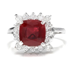Load image into Gallery viewer, 4.40 Carats Impressive Red Ruby and Natural Diamond 14K White Gold Ring