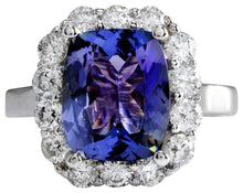 Load image into Gallery viewer, 5.65 Carats Natural Very Nice Looking Tanzanite and Diamond 14K Solid White Gold Ring