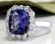 Load image into Gallery viewer, 5.65 Carats Natural Very Nice Looking Tanzanite and Diamond 14K Solid White Gold Ring