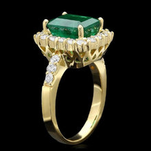 Load image into Gallery viewer, 4.30 Carats Natural Emerald and Diamond 14K Solid Yellow Gold Ring