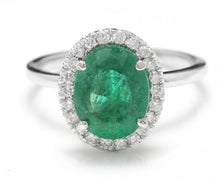 Load image into Gallery viewer, 3.30 Carats Natural Emerald and Diamond 14K Solid White Gold Ring