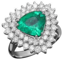 Load image into Gallery viewer, 4.00 Carats Natural Emerald and Diamond 14K Solid White Gold Ring
