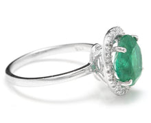 Load image into Gallery viewer, 3.30 Carats Natural Emerald and Diamond 14K Solid White Gold Ring
