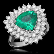 Load image into Gallery viewer, 4.00 Carats Natural Emerald and Diamond 14K Solid White Gold Ring